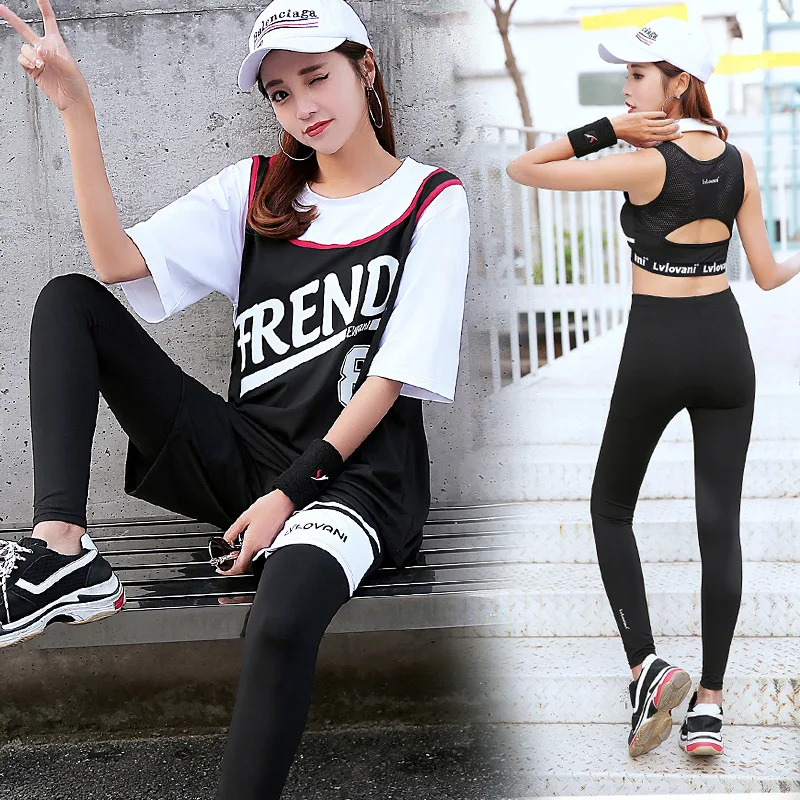 

2019 New Style Large Size Loose-Fit Yoga Clothes Running Gym Sports WOMEN'S Suit Quick Drying Clothes Online Celebrity Outdoor P