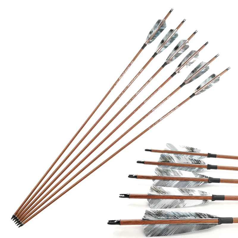 Inals-Archery-Spine-400-500-600-Carbon-Arrows-Wooden-Skin-Shafts-Turkey-Vanes-100gr-Points-Compound