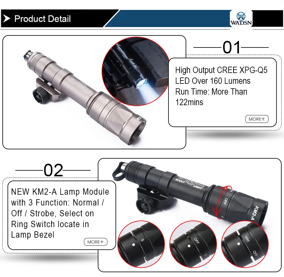 WADSN тактический фонарь SF M600W SCOUTLIGHT светодиодный KM2-A лампа модуль стробоскоп фонарь двойной переключатель кольцо Переключатель Оружие Огни WEX377