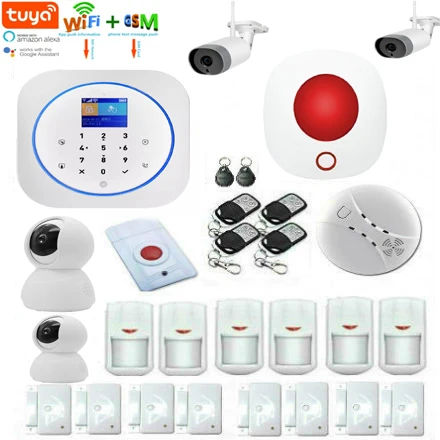 

Wireless WIFI GSM Home Alarm System TUYA APP Control Smoke Fire Alarm Security KIT Outdoor IP Camera ALEXA Google Home Version