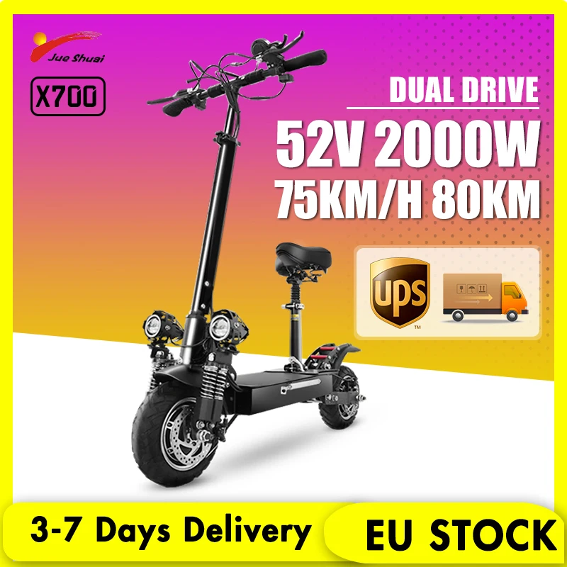 75KM/H Max Speed 52V Electric Scooter 2000W Dual Drive Électrique 52V 20A Battery