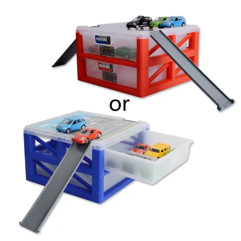 

1Set Portable Plastic Large Capacity Storage Box Double Layer Drawer Parking Case for Mini Car Model Toys NEW