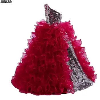 

Red 2019 Girls Pageant Dresses For Weddings Ball Gown One-shoulder Sequins Ruffles Flower Girl Dresses For Little Girls