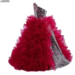 Red 2021 Girls Pageant Dresses For Weddings Ball Gown One-shoulder Sequins Ruffles Flower Girl Dresses For Little Girls