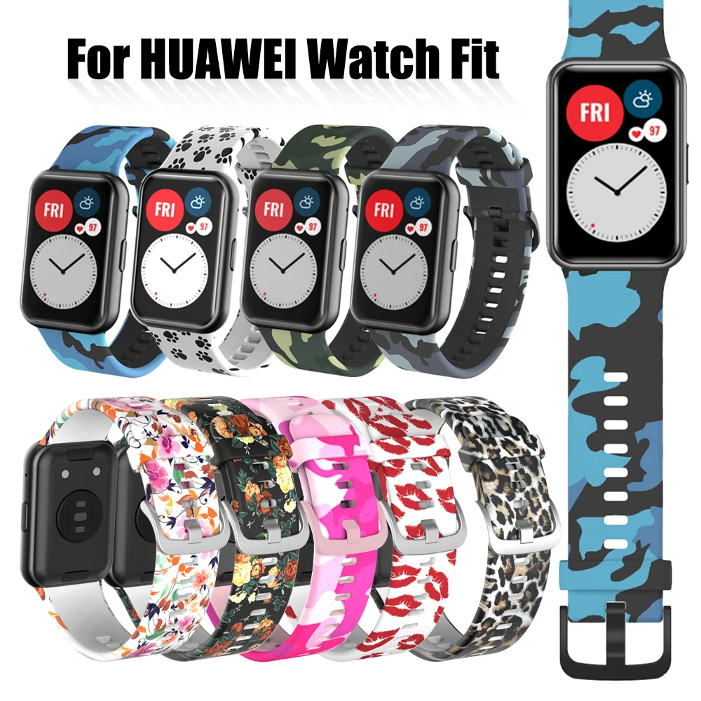 Силиконовый ремешок для умных часов Huawei Watch Fit мягкий наручных с принтом huawei