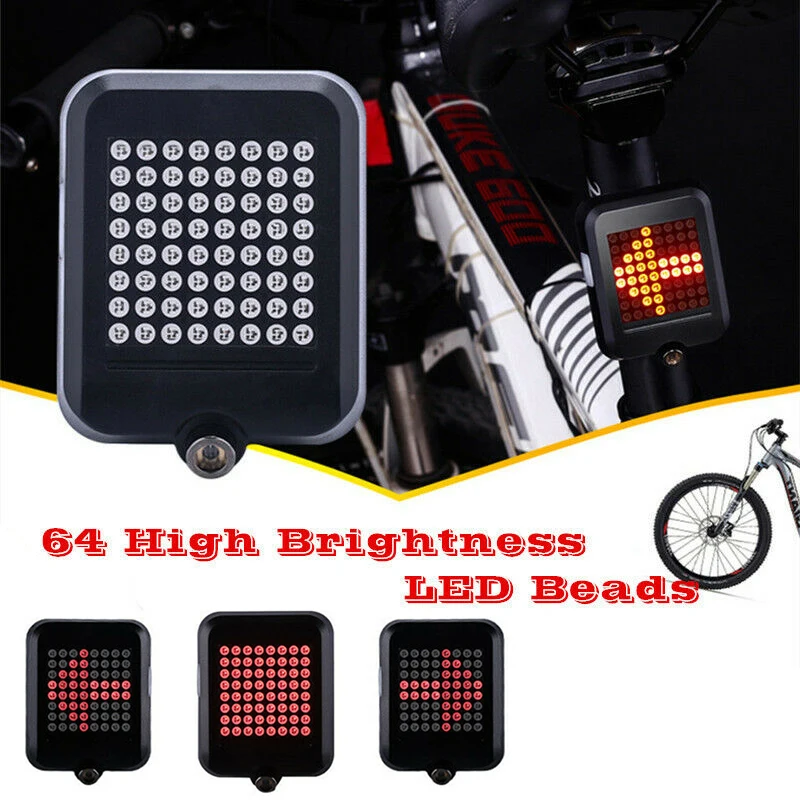 

64 LED Automatic Direction Indicator Bicycle Rear Taillight USB Rechargeable Cycling Warning Turn Signals Light Bike Accessories
