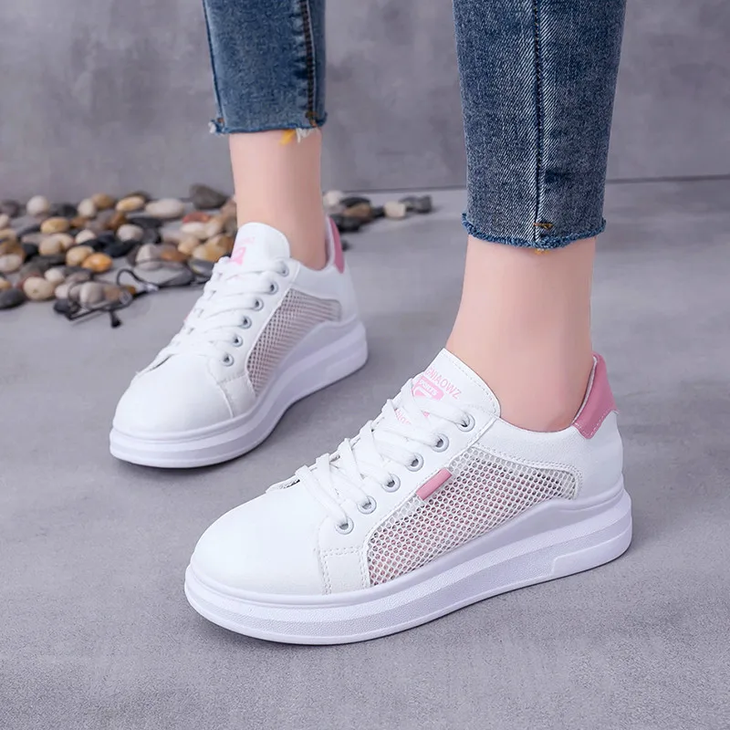 

Summer breathable single net simple wild white shoes casual thick bottom sports women's vulcanize shoes platform
