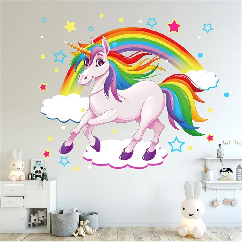 3D Cartoon  Unicorn Wall Sticker Art Mural  Bedroom Waterproof Wall Decoration wall stickers for kids rooms Home decoration
