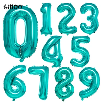 

32inch New Digital 0-9 Balloons Foil Tiffany Blue Helium Balloons For Baby Shower Happy Birthday Party Decoratoin Number Globs