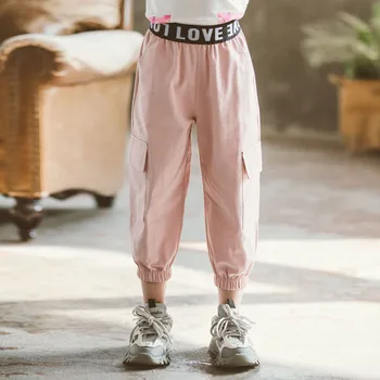 

Summer Girls Streetwear Cargo Pants Kids Girls Casual Joggers Sweatpants Loose Child Calf-length Trousers Korean Clothes 8 to 12
