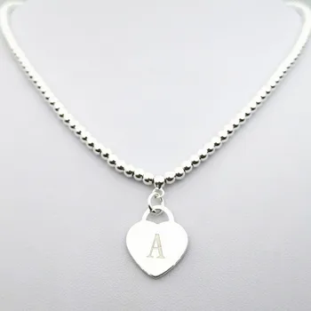 

Sterling silver 925 classic popular original fashion heart-shaped charm 4mm round beads ladies necklace jewelry