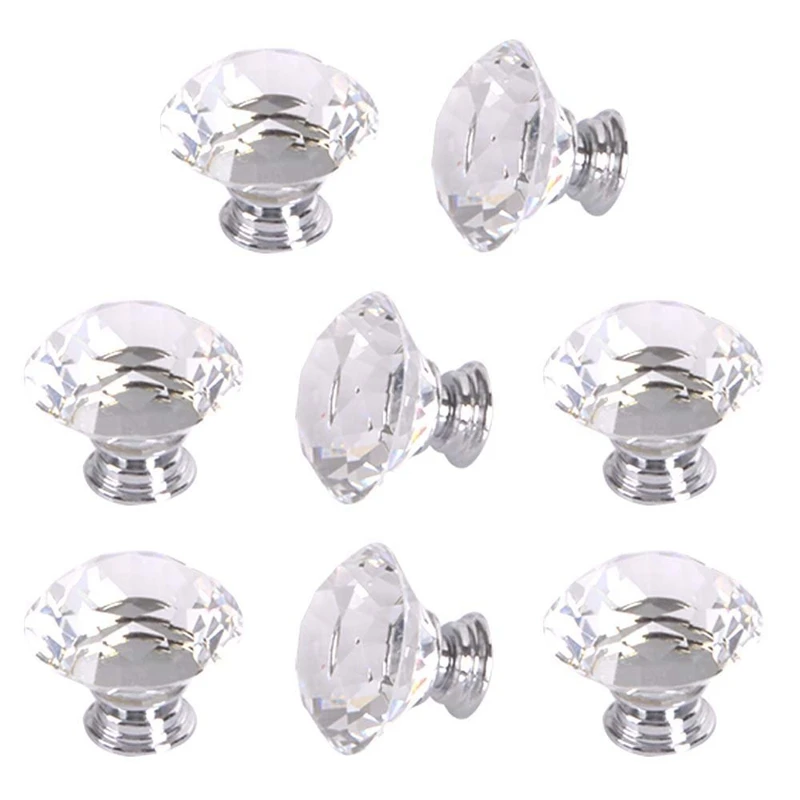 

EASY-8 X LS-D3020 40MM Clear Crystal Glass Diamond Cut Door Knobs Kitchen Cabinet Drawer knobs+Screw Home Decorating