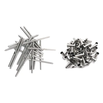 

64Pcs Stainless Steel Protector Sleeves & 20Pcs Lag Screw Stud Thread Fitting Terminal for 1/8 Inch Cable Railing , Wood Posts ,