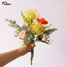 Meldel Свадебный букет невесты искусственный шелк розовый цветок пиона букет желтый цветок гортензии принадлежности для свадебной вечеринки выпускного вечера Декор