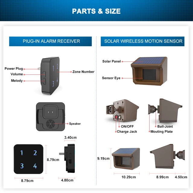 HTZSAFE 800 Meters Solar Wireless Driveway Alarm Outdoor Weather-Resistant Motion Sensor&Detector DIY Security Alert System 6