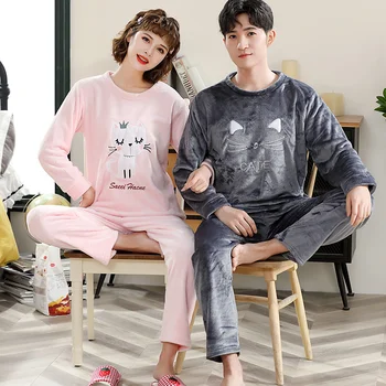 

Korean Winter Coral Velvet Couple Pajamas Set Plus Size Home Clothes Suit Loungewear Pjs Women Pyjamas Pijama Mujer Onsie