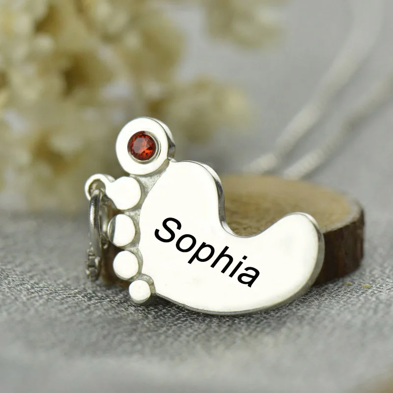 Baby Feet Necklace with Birthstone 