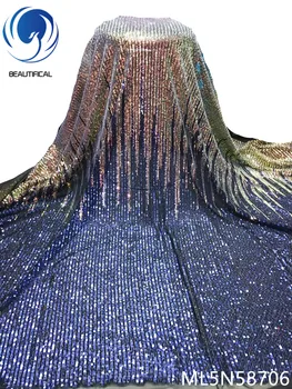 

BEAUTIFICAL nigerian lace fabrics Latest design tulle lace with sequins for dress african lace sequins fabrics 5yards ML5N587