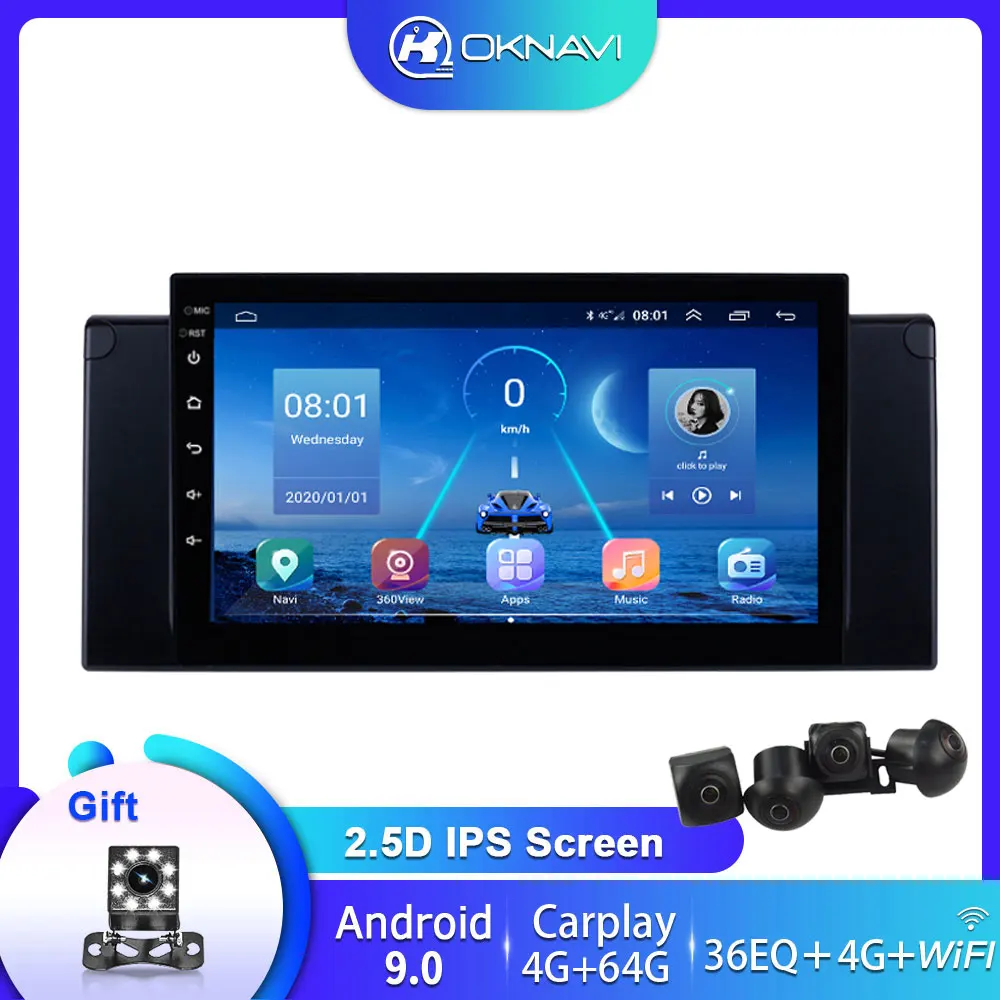 

4G 64G Android 9.0 Car Multimedia Player Auto Radio For BMW X5 E39 E53 1999-2006 Navigation Carplay DSP 2 Din 360Â° Rear Camera