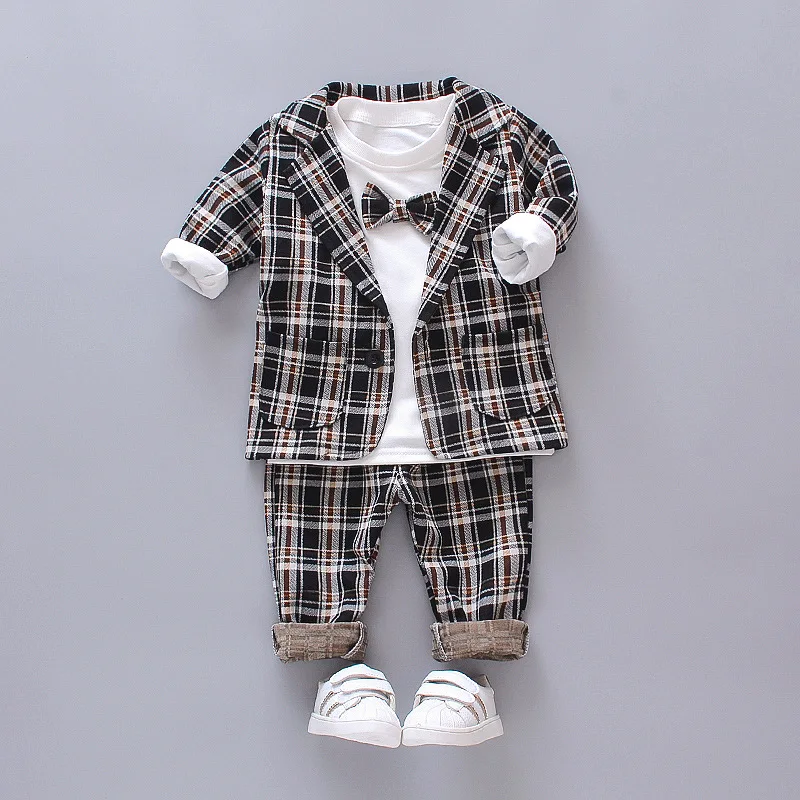 brown new gentleman baby boys clothing set Children spring autumn brown coat+ pants fake three-piece suit kids boy clothes suit - Цвет: brown