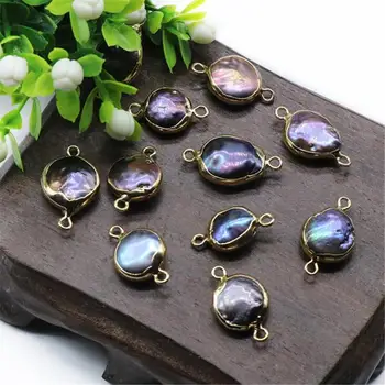 

6pcs/Lot Freshwater Pearl Random Round Pendant Gold Plated Rim Color Double Hole DIY Bracelet Earrings Accessories Materials