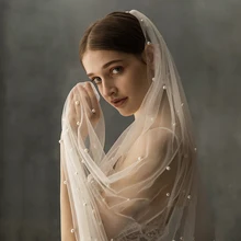 Женская свадебная часовня вуаль с расческой из одного бисера Элегантная Роскошная Дамская фатиновая Вуаль Длинный головной убор мягкий свадебный аксессуар цвета слоновой кости