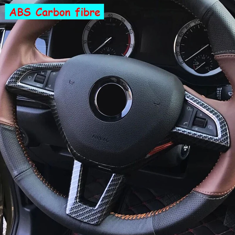 Fit-For-Skoda-Kodiaq-2017-2018-ABS-Carbon-fibre-Car-Steering-wheel-Button-frame-Cover-Trim