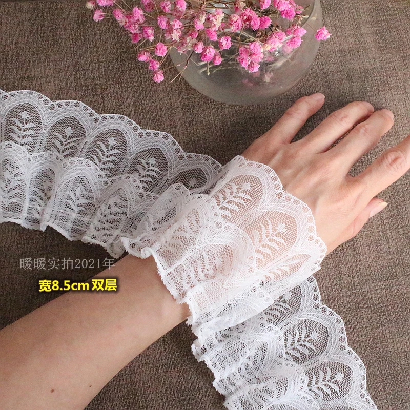 

10yard white black Double pleated lace baby clothes handmade lace skirt accessories organ skirt accessories