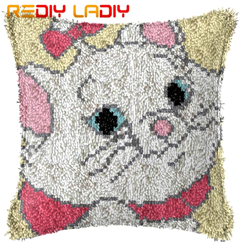 

Latch Hook Kits Make Your Own Cushion White Kitten Printed Canvas Crocheting Pillow Case Latch Hook Cushion Cover Hobby & Crafts
