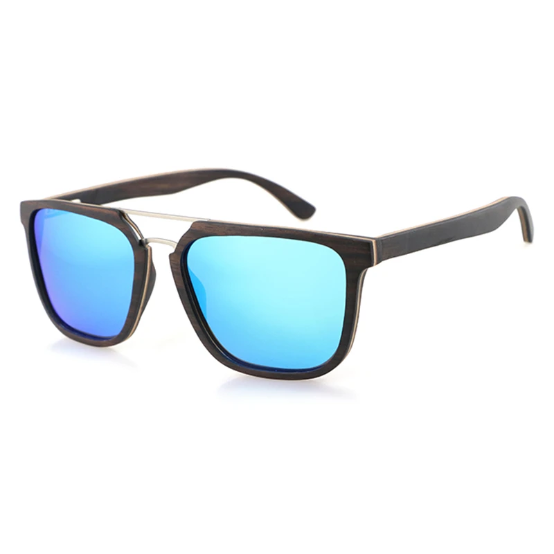 

Dropshipping Women Square Metal Matte Black Ebony Wood Laminated Sun Glasses with Polarized Lens for Men Or Women