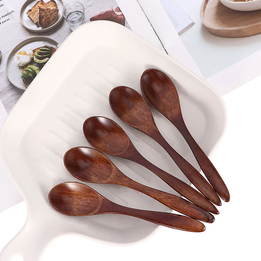 

5 Pcs/lot Long Handle Nature Wooden Spoon Kitchen Cooking Utensil Tool Soup porridge Teaspoon Catering Cuchara