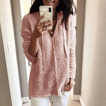 

Women's V-neck Sexy Hooded Long Top 2020 Autumn Winter Jacket Women Coat Tops Oversized Casual Solid Zipper Cardigan Coats