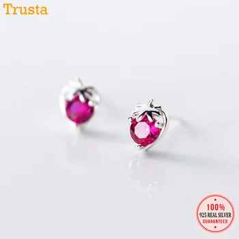 

Trustdavis 925 Sterling Silver Sweet Dazzling Pink CZ Strawberry Stud Earrings For Women Girl's Sterling Silver Jewelry DS206