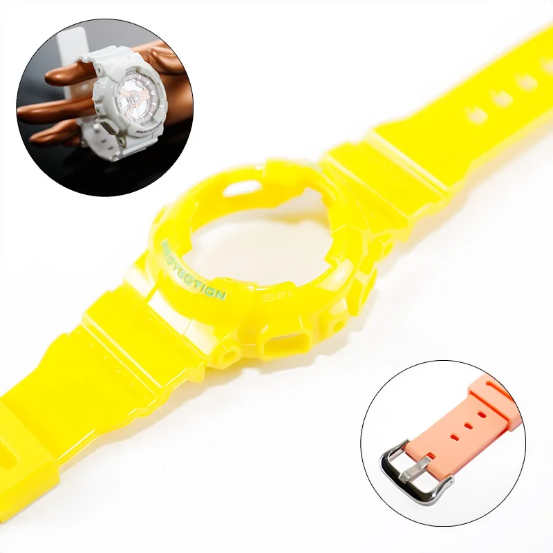 Bright yellow green Натуральный камень смола подходит для объектива с оптическими зумом Casio Часы baby-g BA-111 BA-110 BA-112 BA-120 BA-125 часы аксессуары леди ремешок для наручных часов - Цвет ремешка: Bright yellow green