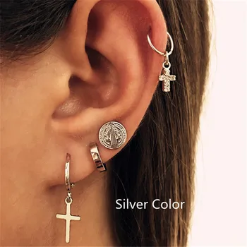

Cross Ear Stud Set 4 Piece Sets Creative Retro Earring For Female Simple Fashion Alloy Earrings Cross Pendant Earrings Jewelry