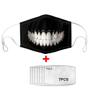 

Tooth Pattern Reusable Mouth Mask with 7pcs Filter Mouth Printed Face Mask Anti-Haze PM2.5 Dust Proof Mouth-muffle Masks Custom