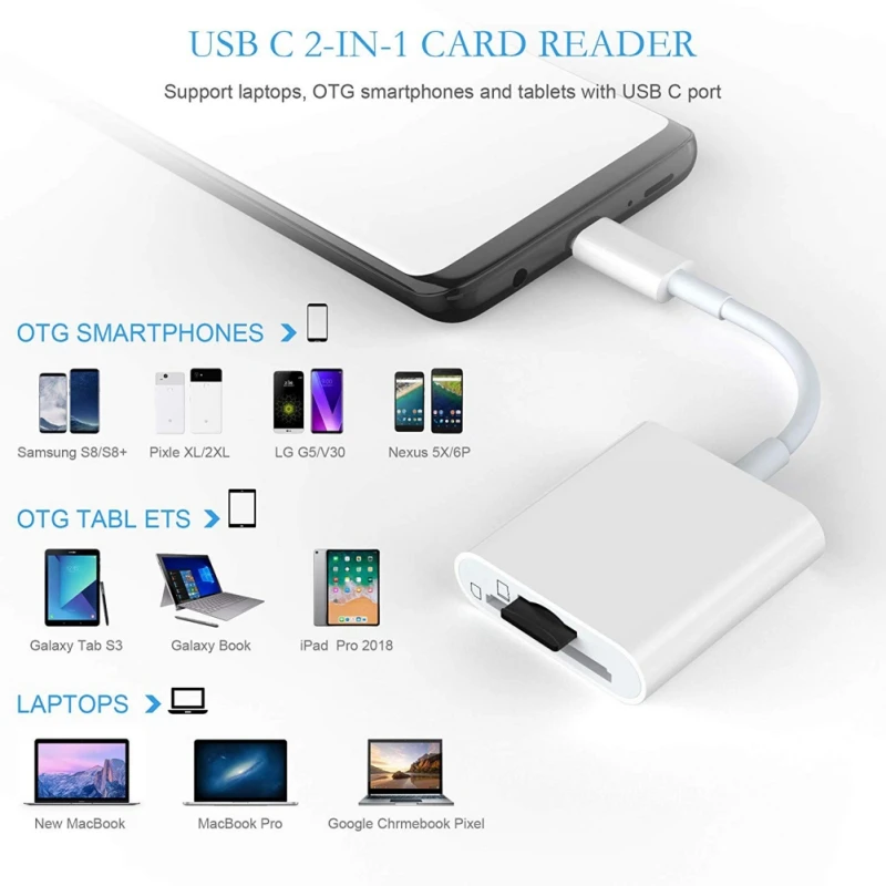 2-в-1 кард-ридер Plug-and-play Тип-C OTG Phone Accessories для TF защищенная цифровая карта памяти Cards7
