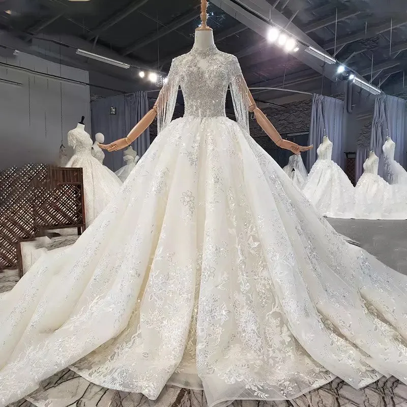 『Cheap!!!』- Luxury New Arrival Dubai Ball Gown Crystals Princess
White Wedding Dress 2021 Illusion Sleeves Beads Bridal Gown
