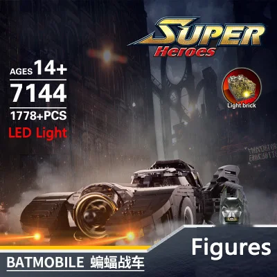 

Movie Figures Batman Bat Chariot LED Technic The Ultimate Batmobile DC Creator Supercar Superhero car Building Blocks Child Toys