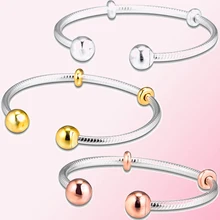 Осень 1:1, гламурные ювелирные изделия, 925 пробы, серебро, розовое золото, блестящая цепочка в виде змеи, Открытый браслет