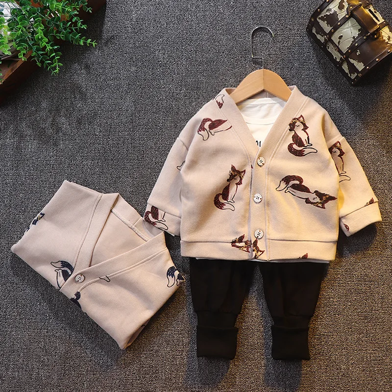 

2019 out Clothes New Style Autumn Clothing Children Baby Fashion Korean-style Casual Cartoon Pattern Small Fox Three-piece Set