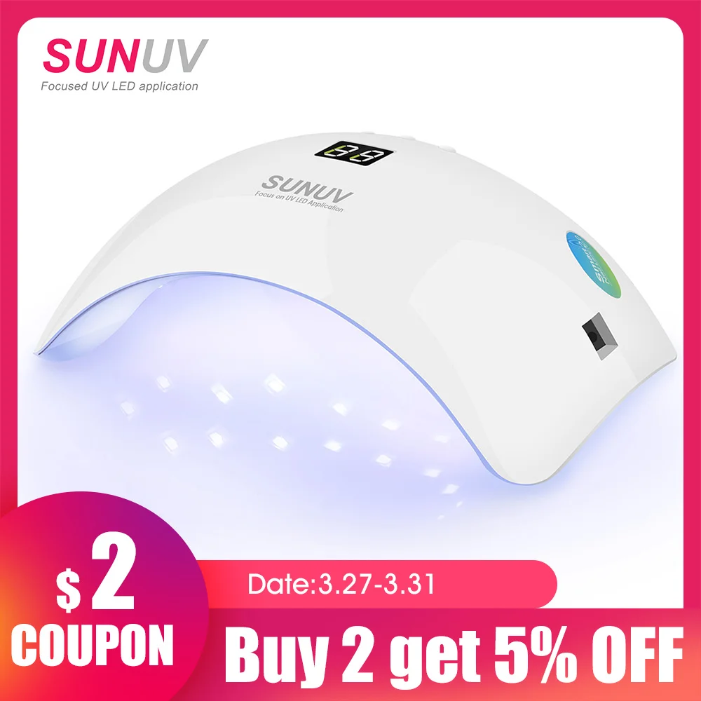 SUNUV SUN8 UV LED Nail Lamp 48W Nail Gel Dryer 30s 60s Timer 90s Low Heat Mode Curing UV LED Gels Nail Polish Art Tools