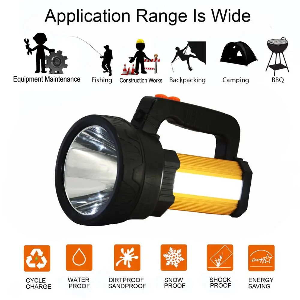 LED Searchlight Outdoor Handheld Portable Spotlight Lantern Rechargeable 10000 LumesFlashlight with 6 Light Model and USB OUTPUT | Лампы и