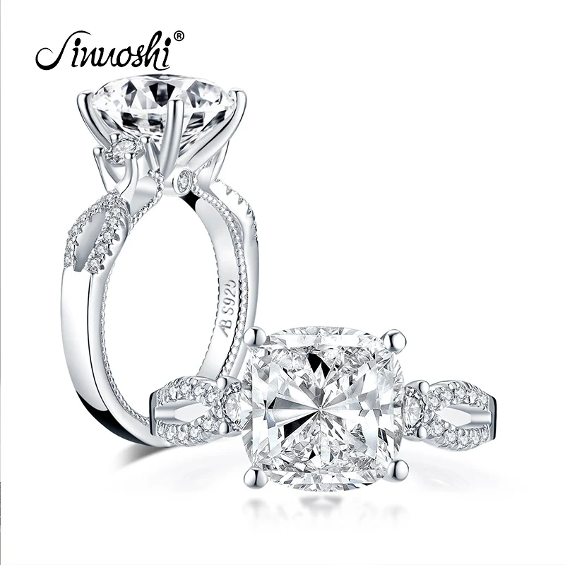 

AINUOSHI 925 Sterling Silver 5.0 Carat Big Cushion Cut Engagement Ring Simulated Diamond Wedding Silver Ring Jewelry Gifts