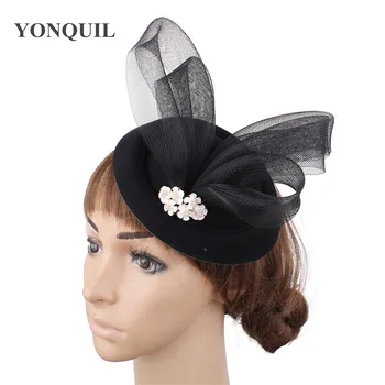 

Wool felt vintage headwear for party women formal fedora cap hair pin bridal wedding new hair accessories ladies show headpiece