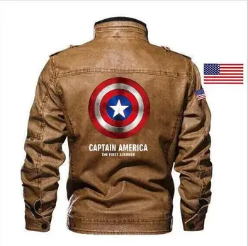 

Goatskin Captain America Revenge Union SHIELD Leather Jacket Slim Leather Motorcycle Men's Jacket + Embroidered Epaulettes