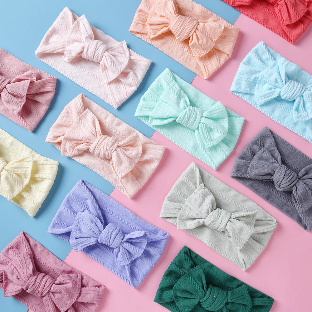 27pc/lot Baby Accessories Infant Baby Girl Ribbed Bow Headband Newborn Cable Knit Headband Nylon Elastic Hair Band Gifts Props