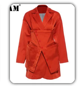 [EAM] 2020 New Spring Autumn V-Neck Long Sleeve Waist Bandage Loose Big Size Temperament Dress Women Fashion Tide JU356