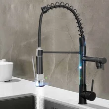 Black Spring Pull Out Kitchen Faucet Dual Spout Side Sprayer Single Handle Mixer Tap Sink Faucet 360 Rotation Kitchen Faucets
