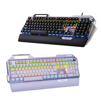 

104Keys USB 7 Color RGB Aluminum Alloy Esports Gaming Keyboard with Mobile Phone Stand Volume Adjustment Knob
